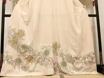 平和屋着物●豪華色留袖　友禅　駒刺繍　更紗唐草文　暈し染め　金彩　正絹　逸品　AABG4083ph