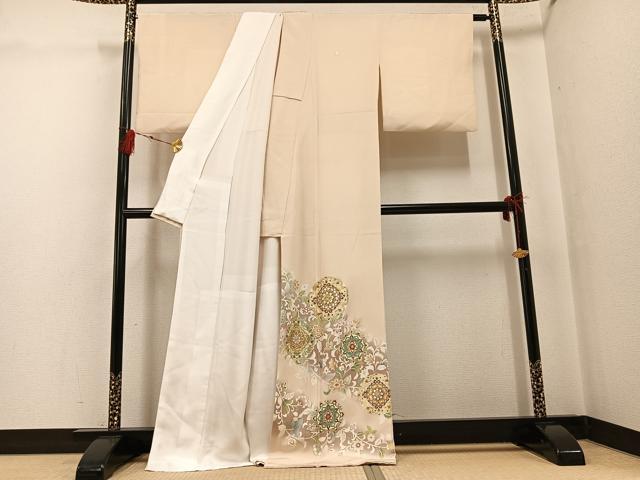 平和屋着物●豪華色留袖　友禅　駒刺繍　更紗唐草文　暈し染め　金彩　正絹　逸品　AABG4083ph