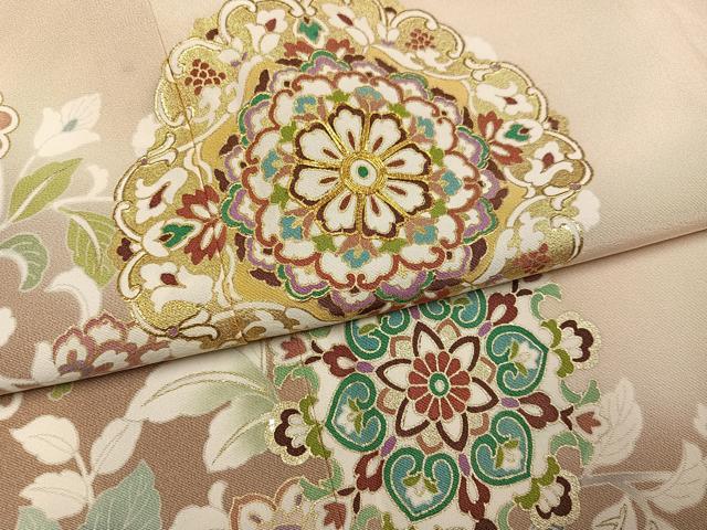平和屋着物●豪華色留袖　友禅　駒刺繍　更紗唐草文　暈し染め　金彩　正絹　逸品　AABG4083ph