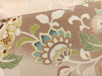 平和屋着物●豪華色留袖　友禅　駒刺繍　更紗唐草文　暈し染め　金彩　正絹　逸品　AABG4083ph