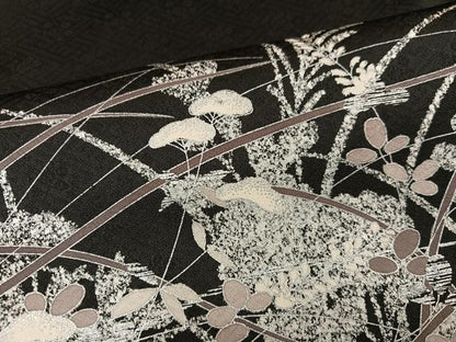 平和屋着物●訪問着　草花文　たたき染め　黒地　正絹　逸品　AABG4084ph