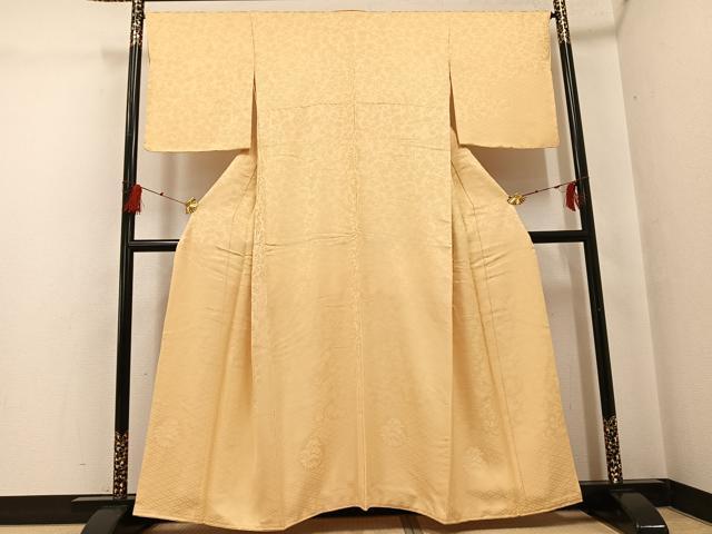 平和屋着物●無地絵羽訪問着　色無地　草花地紋　蜂蜜色　正絹　逸品　AABG4085ph