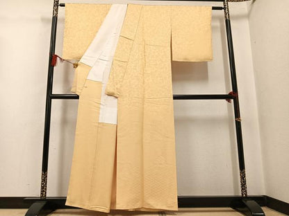 平和屋着物●無地絵羽訪問着　色無地　草花地紋　蜂蜜色　正絹　逸品　AABG4085ph