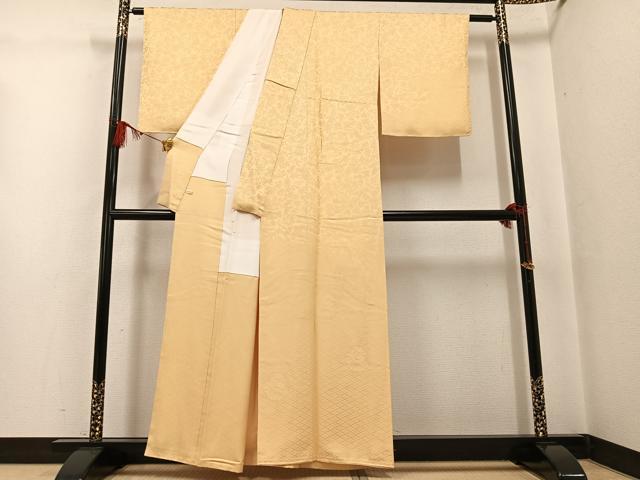 平和屋着物●無地絵羽訪問着　色無地　草花地紋　蜂蜜色　正絹　逸品　AABG4085ph
