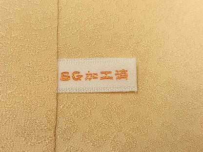 平和屋着物●無地絵羽訪問着　色無地　草花地紋　蜂蜜色　正絹　逸品　AABG4085ph