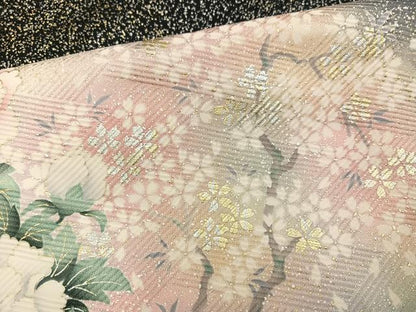 平和屋着物●大正の浮世絵師　竹久夢二　夢二ロマン　訪問着　草花文　暈し染め　黒地　金銀彩　正絹　逸品　AABG4090ph