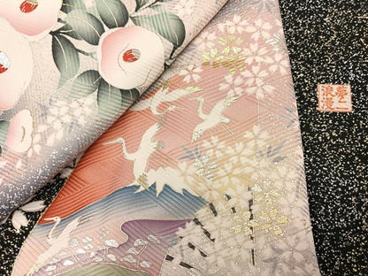 平和屋着物●大正の浮世絵師　竹久夢二　夢二ロマン　訪問着　草花文　暈し染め　黒地　金銀彩　正絹　逸品　AABG4090ph