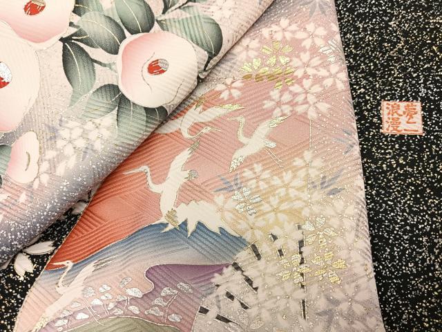 平和屋着物●大正の浮世絵師　竹久夢二　夢二ロマン　訪問着　草花文　暈し染め　黒地　金銀彩　正絹　逸品　AABG4090ph