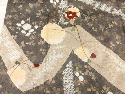 平和屋着物●訪問着　絞り　刺繍　草花文　金彩　正絹　逸品　AABG4091ph