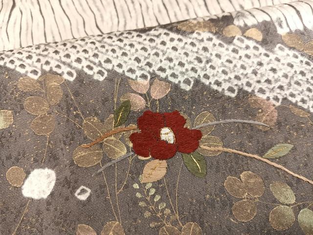 平和屋着物●訪問着　絞り　刺繍　草花文　金彩　正絹　逸品　AABG4091ph