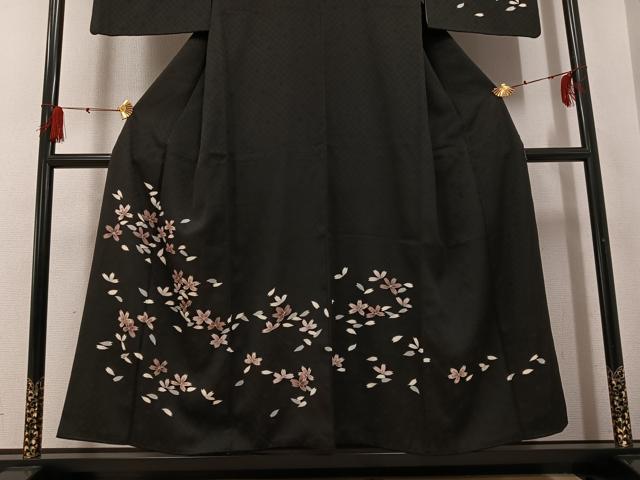 平和屋着物●訪問着　夜桜　黒地　金彩　正絹　逸品　AABG4095ph