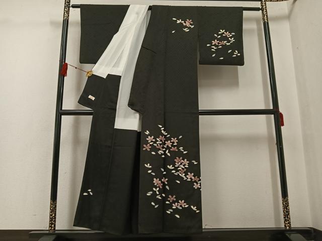 平和屋着物●訪問着　夜桜　黒地　金彩　正絹　逸品　AABG4095ph