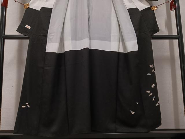 平和屋着物●訪問着　夜桜　黒地　金彩　正絹　逸品　AABG4095ph