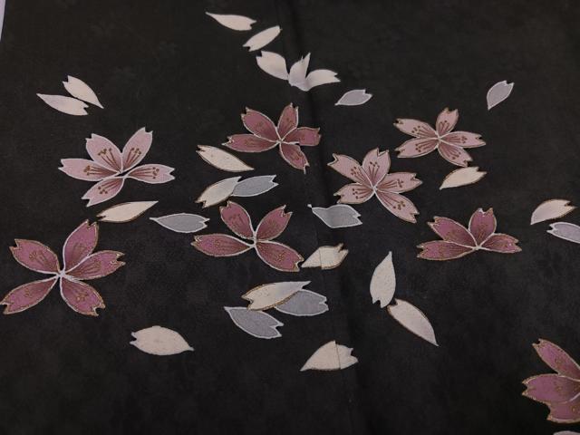 平和屋着物●訪問着　夜桜　黒地　金彩　正絹　逸品　AABG4095ph
