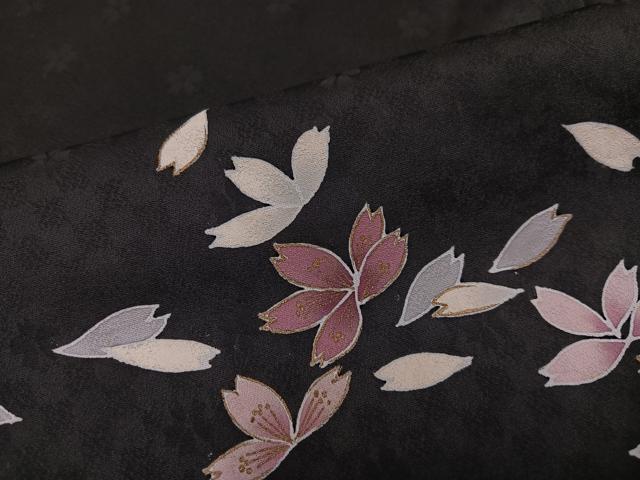 平和屋着物●訪問着　夜桜　黒地　金彩　正絹　逸品　AABG4095ph