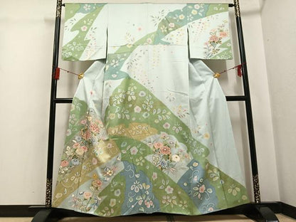 平和屋着物●訪問着　草花文　金彩　正絹　逸品　AABG4096ph