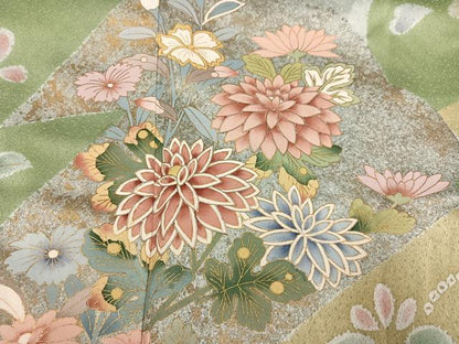 平和屋着物●訪問着　草花文　金彩　正絹　逸品　AABG4096ph