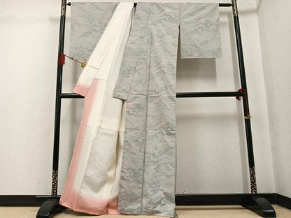 平和屋着物●本場大島紬　白大島　カタス9マルキ　草花文　正絹　逸品　未使用　AABG4098ph