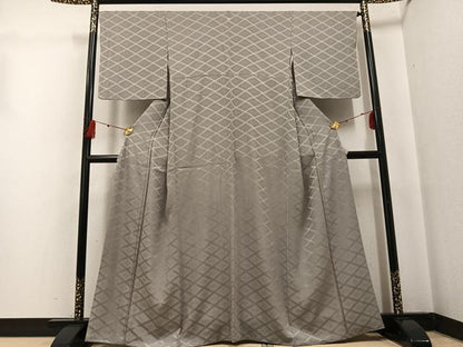 平和屋着物●上質な色無地　花菱地紋　茶鼠色　正絹　逸品　AABG4101ph