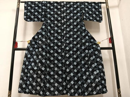 平和屋着物●久留米絣　単衣　花唐草文　綿　逸品　AABG4103ph