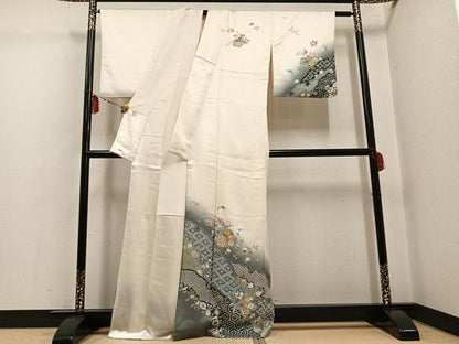 平和屋着物●訪問着　駒刺繍　雪輪花車文　暈し染め　金彩　正絹　逸品　AABG4109ph
