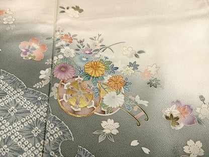 平和屋着物●訪問着　駒刺繍　雪輪花車文　暈し染め　金彩　正絹　逸品　AABG4109ph