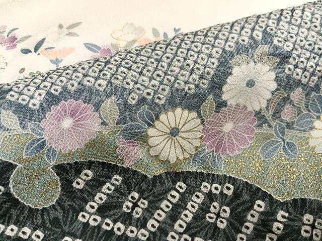 平和屋着物●訪問着　駒刺繍　雪輪花車文　暈し染め　金彩　正絹　逸品　AABG4109ph