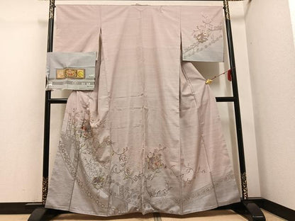 平和屋着物●訪問着　本場大島紬　中国三大刺繍　汕頭刺繍　スワトウ刺繍　草花文　玉椿　証紙付き　正絹　逸品　AABG4112ph