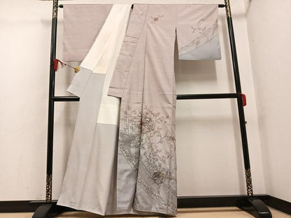 平和屋着物●訪問着　本場大島紬　中国三大刺繍　汕頭刺繍　スワトウ刺繍　草花文　玉椿　証紙付き　正絹　逸品　AABG4112ph