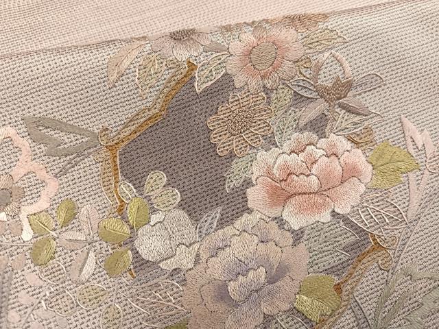 平和屋着物●訪問着　本場大島紬　中国三大刺繍　汕頭刺繍　スワトウ刺繍　草花文　玉椿　証紙付き　正絹　逸品　AABG4112ph