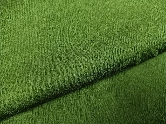 平和屋着物●上質な色無地　草木地紋　松葉色　正絹　逸品　AABG4115ph