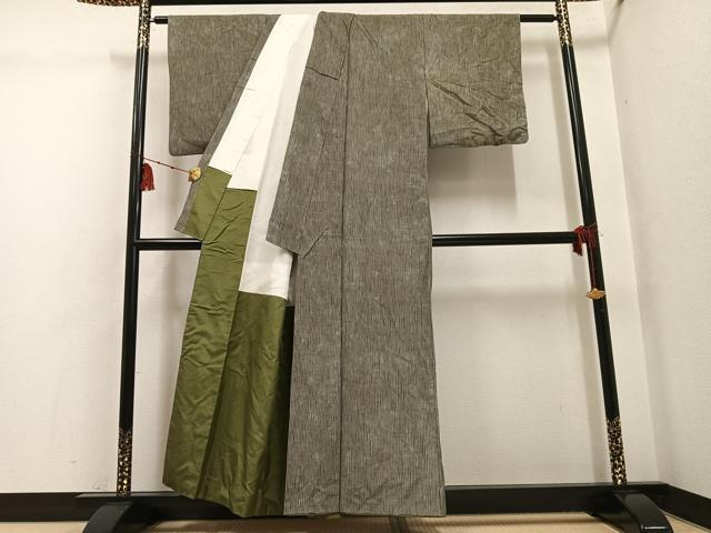 平和屋着物●上質な小紋　紬地　縞　暈し染め　正絹　逸品　AABG4116ph