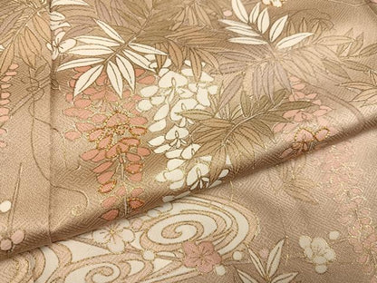 平和屋着物●訪問着　駒刺繍　流水草花文　金彩　正絹　逸品　AABG4117ph