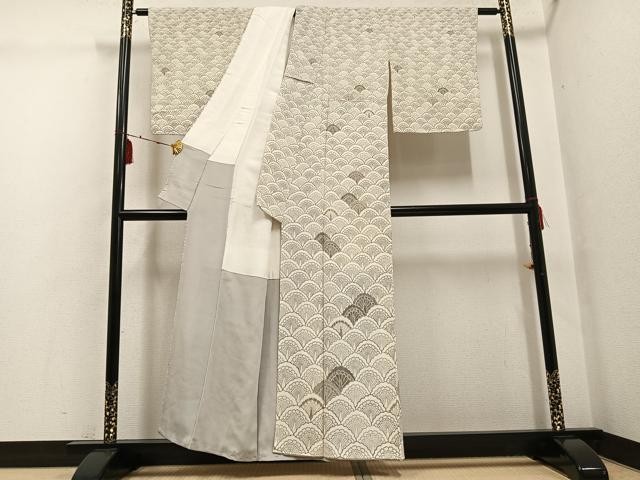 平和屋着物●訪問着　孔雀青海波　金彩　鬼しぼ縮緬　正絹　逸品　未使用　AABG4119ph