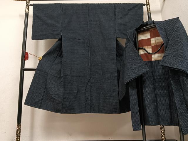 平和屋着物●男性　久留米絣　アンサンブル　綿　逸品　AABG4121ph