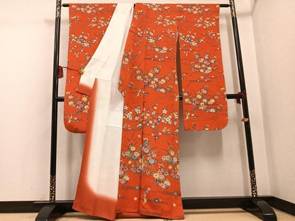 平和屋着物●豪華振袖　型染め　花鳥文　正絹　逸品　AABG4122ph