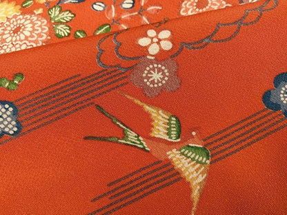 平和屋着物●豪華振袖　型染め　花鳥文　正絹　逸品　AABG4122ph