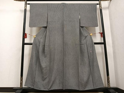 平和屋着物●江戸小紋　樋口実　万筋　黒色×白色　正絹　逸品　AABG4126ph