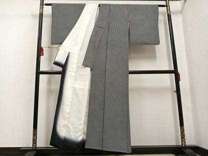 平和屋着物●江戸小紋　樋口実　万筋　黒色×白色　正絹　逸品　AABG4126ph