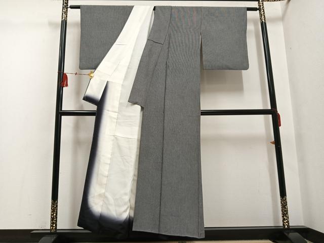 平和屋着物●江戸小紋　樋口実　万筋　黒色×白色　正絹　逸品　AABG4126ph