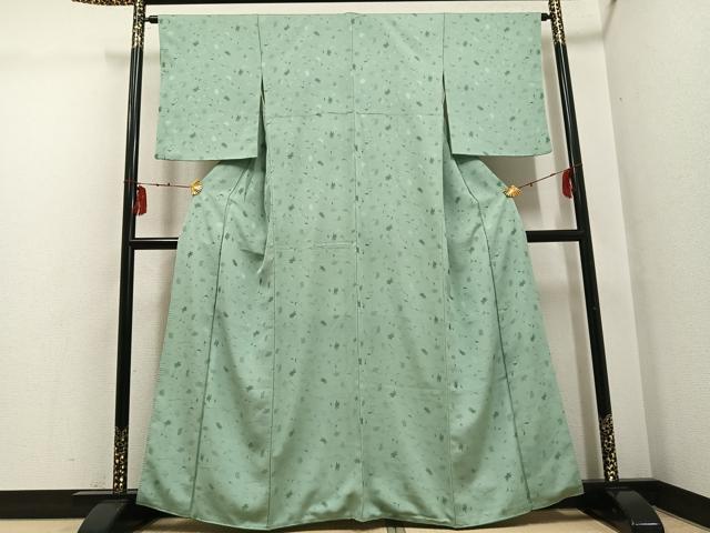 平和屋着物●上質な色無地　草花地紋　山葵色　正絹　逸品　AABG4128ph