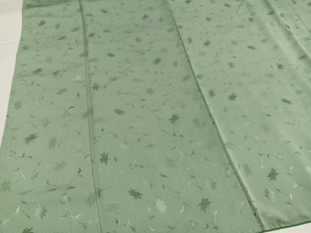 平和屋着物●上質な色無地　草花地紋　山葵色　正絹　逸品　AABG4128ph