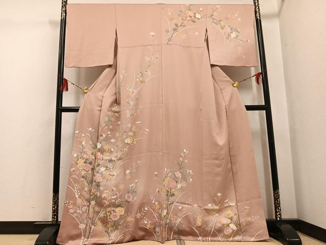 平和屋着物●訪問着　友禅　枝花文　暈し染め　正絹　逸品　AABG4130ph