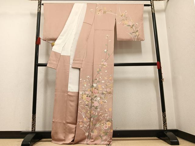 平和屋着物●訪問着　友禅　枝花文　暈し染め　正絹　逸品　AABG4130ph