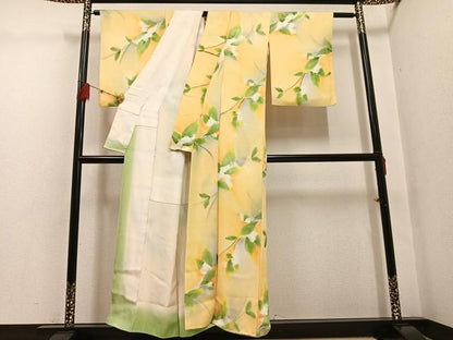 平和屋着物●上質な小紋　地紋起こし　草花文　暈し染め　正絹　逸品　AABG4131ph