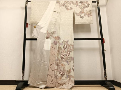 平和屋着物●訪問着　総絞り　葡萄蔦の葉文　正絹　逸品　AABG4133ph