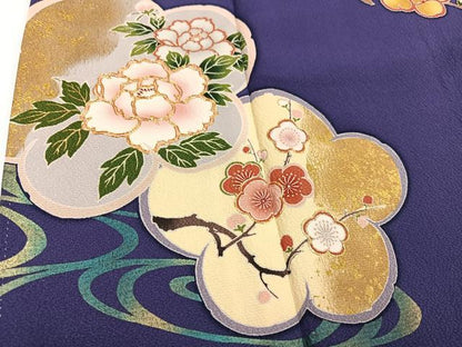 平和屋着物●豪華振袖　駒刺繍　梅　枝花文　金彩　正絹　逸品　AABG4134ph