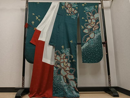 平和屋着物●豪華振袖　絞り　牡丹文　金彩　正絹　逸品　AABG4135ph