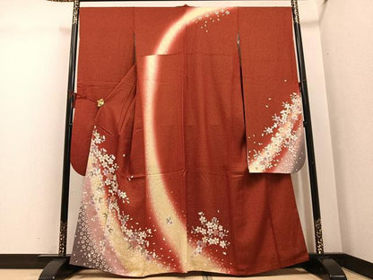 平和屋着物●豪華振袖　桜文　暈し染め　金通し地　正絹　逸品　AABG4136ph