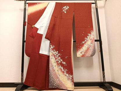 平和屋着物●豪華振袖　桜文　暈し染め　金通し地　正絹　逸品　AABG4136ph